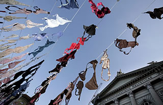Earlier this week the group hung 1,500 bras before the Swiss parliament to symbolise the number of vicitims who contract the disease each year.