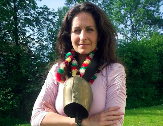 Woman wearing cowbell