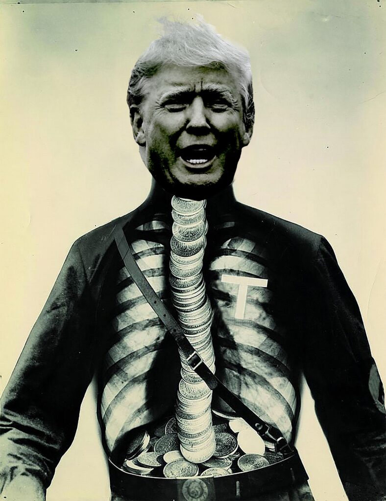 A John Heartfield Collage is spoofed to feature the head of Donut Trump