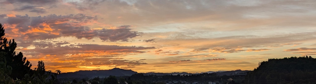 A spectacular morning sky above Bantiger, a mountain near Bern