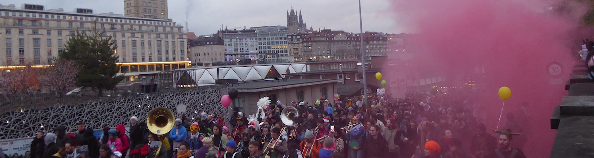 An overhead shot of the carnaval populaire et deter 2026 in Lausanne